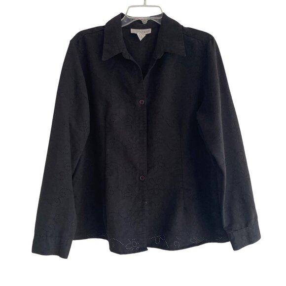 Sag Harbor Black Button Down Shirt Shacket Women’s Sz XL – Mini Cut-Out Patterns - Picture 1 of 8